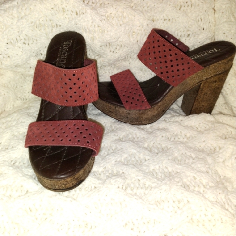 Tosca Blu Red Suede Perforated Platform Heels